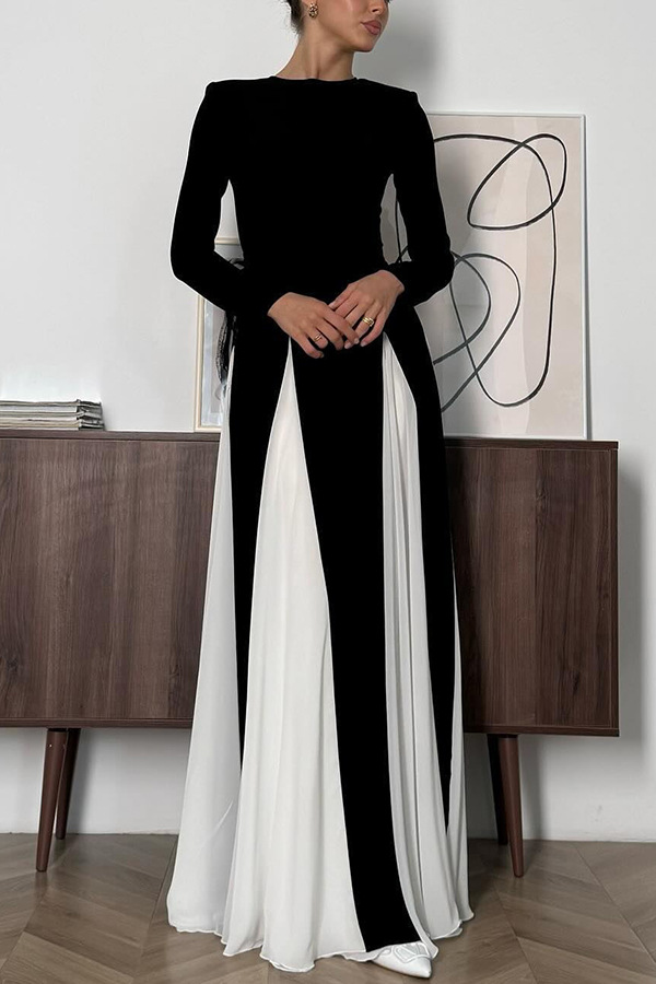 Getting Glam and Elegant Panelled Tulle Long Sleeve A-line Maxi Dress-consonak
