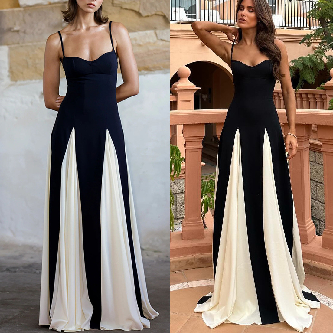 Eternal elegant stitching black and white tulle wavy dress | Consonak