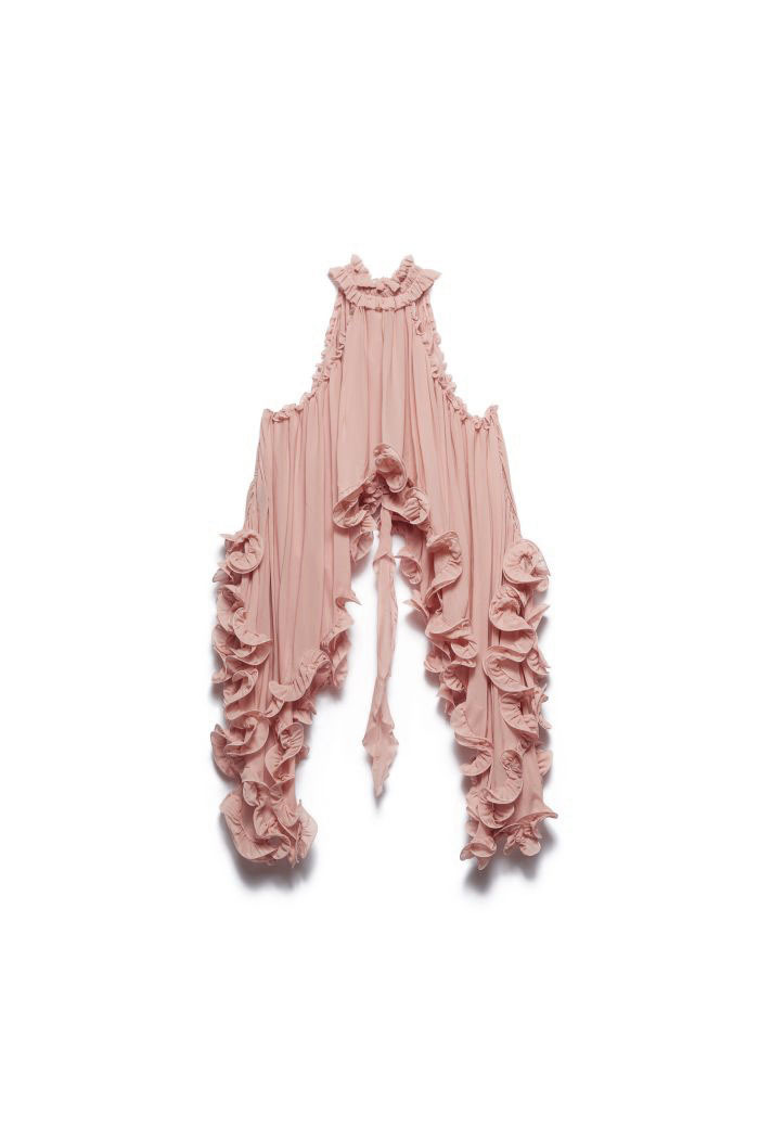 Romantic Drama Chiffon Wavy Ruffles Halter Irregular A-line Top-consonak