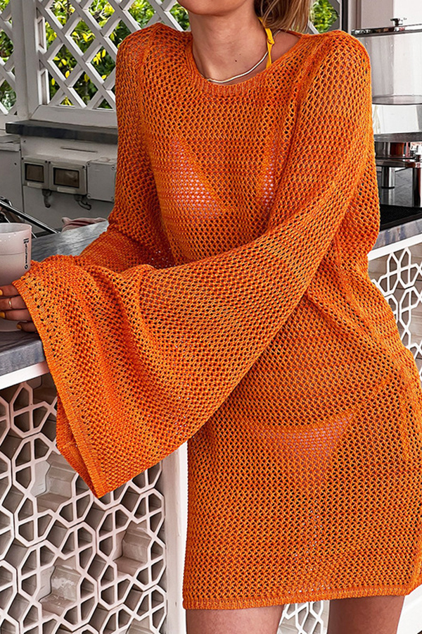 Knitted Dolman Sleeves Cutout Crew Neck Tie Backless Cover Up-consonak