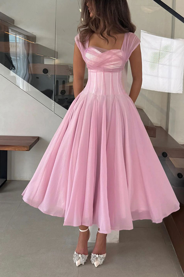 Elegant Sleeveless Waist-cinching Tulle Full-hem Maxi Dress-consonak