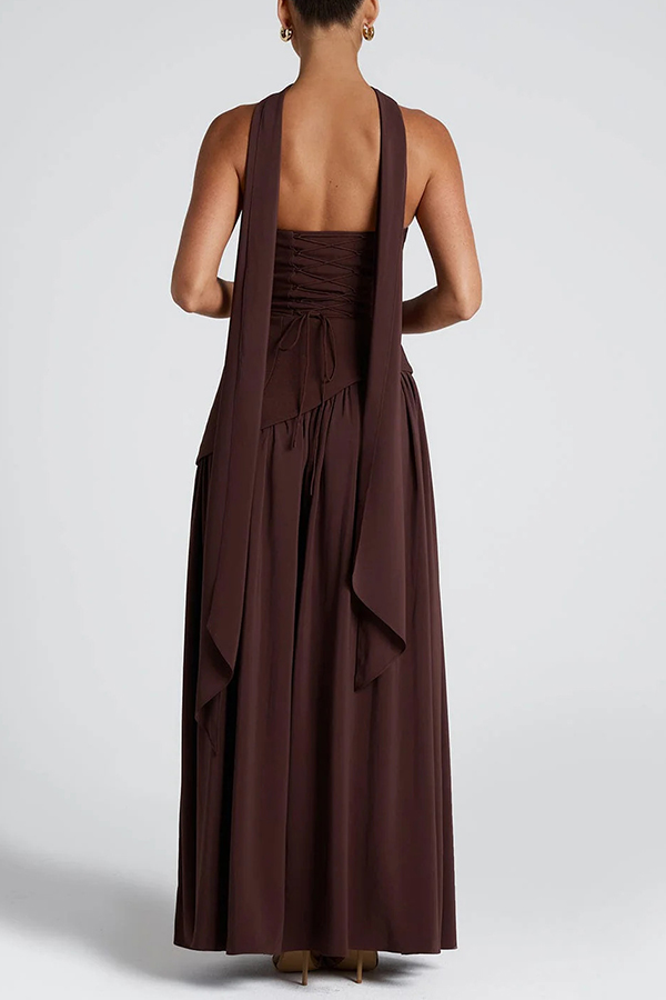 Elegant Off Shopulder Chiffon Pleated Hem Scarf Slit Maxi Dress
