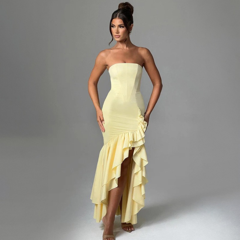 Ladies' sexy off shoulder, sexy off shoulder strapless, hip hugging, irregular wave fashion party dress-Consonak
