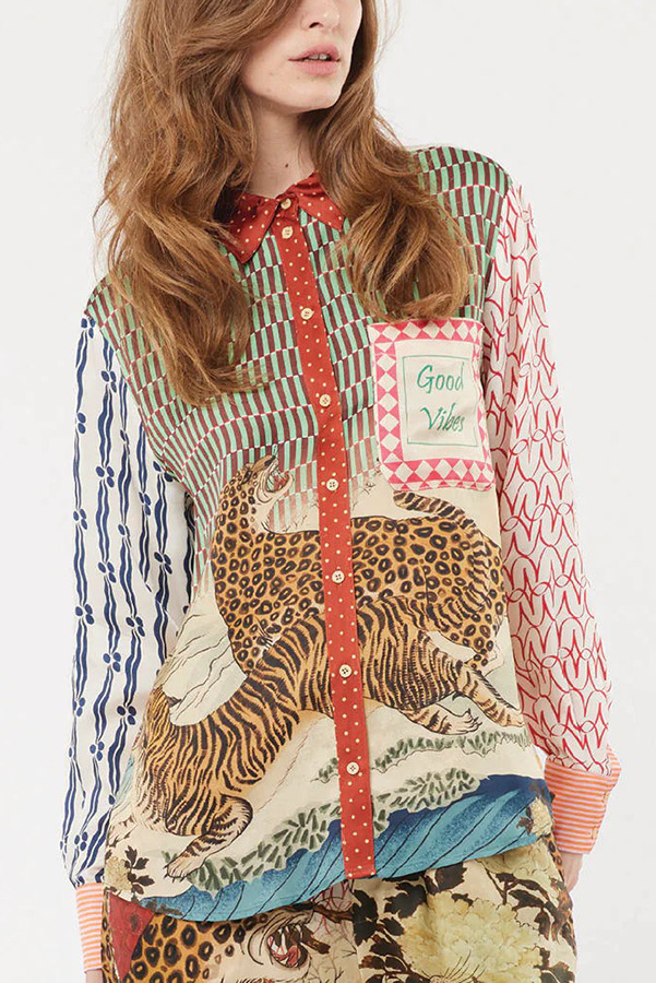 Tropical Jungle Tiger Unique Print Long Sleeve Loose Shirt and Elastic Waist Pants Set-consonak
