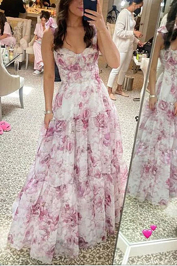 Fairytale Itself Organza Floral Print Tie Strap Maxi Dress-consonak