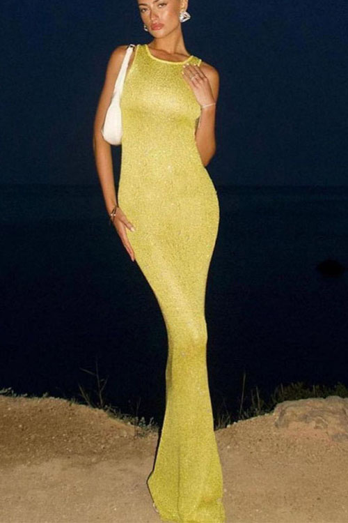 U Neck Sleeveless Sequin Bodycon Maxi Dress | Consonak