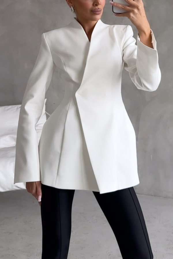 Long sleeved satin top S V collar single button long sleeved set-consonak