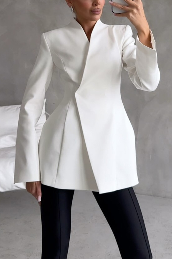 Long sleeved satin top S V collar single button long sleeved set-consonak