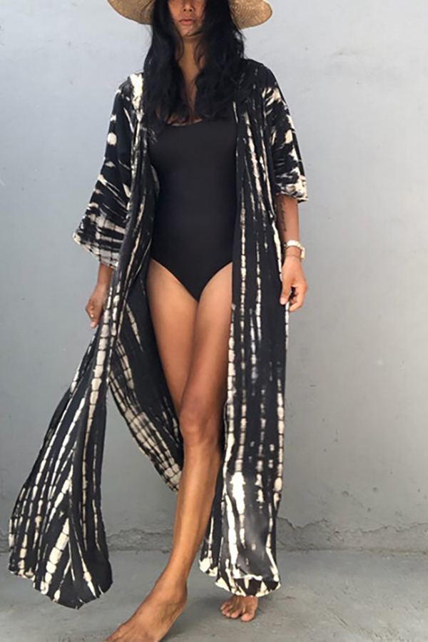 Boho Tie-dye Print Hooded Kimono Cover-up-consonak
