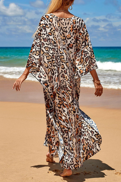 Simple Unique Printed Pleated Front Slit Cover Up-consonak