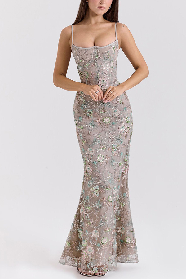 Stylish Sleeveless Halter-neck Slim-fit Backless Tie-up Elegant Maxi Dress-consonak