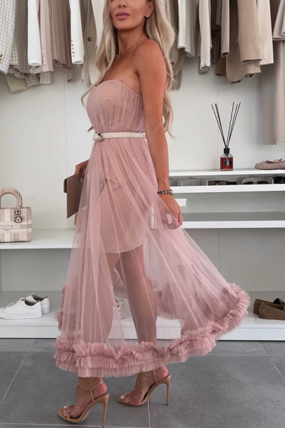 French charm chiffon off shoulder elegant pleated A-line dress-consonak