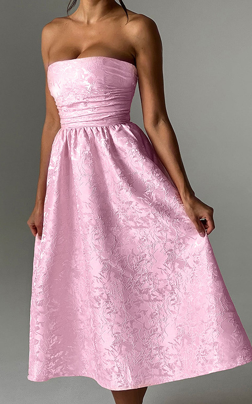 Jacquard Fabric Strapless Open Back Elegant Slim Midi Dress-consonak