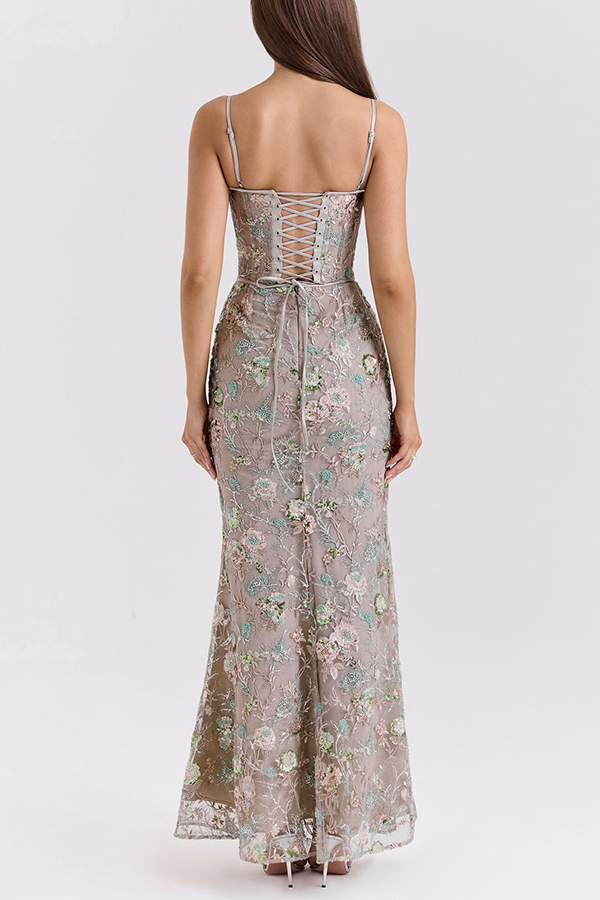 Stylish Sleeveless Halter-neck Slim-fit Backless Tie-up Elegant Maxi Dress | Consonak