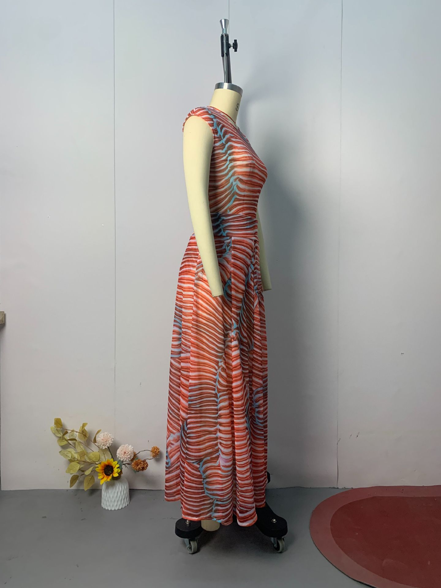 Bella Stretch Mesh Unique Print Bodysuit and High Rise Elastic Waist Maxi Skirt Set-consonak