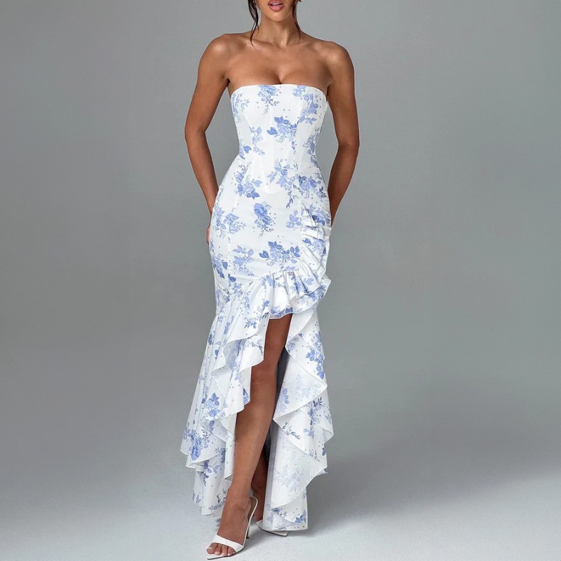 Ladies' sexy off shoulder, sexy off shoulder strapless, hip hugging, irregular wave fashion party dress-Consonak