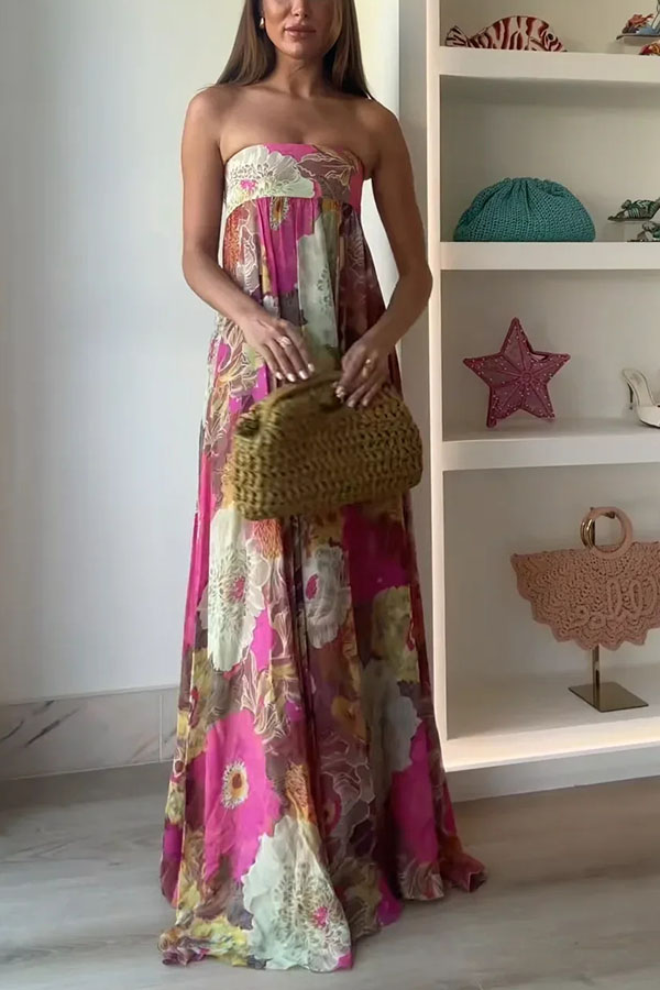 Shelia Ethnic Floral Print Off Shoulder A-line Maxi Dress-consonak