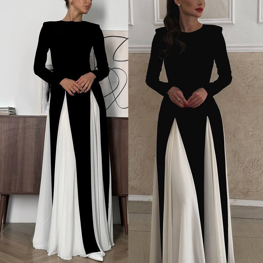 Getting Glam and Elegant Panelled Tulle Long Sleeve A-line Maxi Dress | Consonak