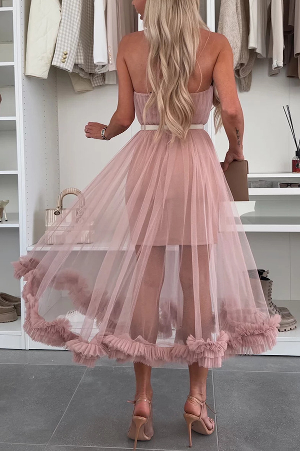 French charm chiffon off shoulder elegant pleated A-line dress-consonak