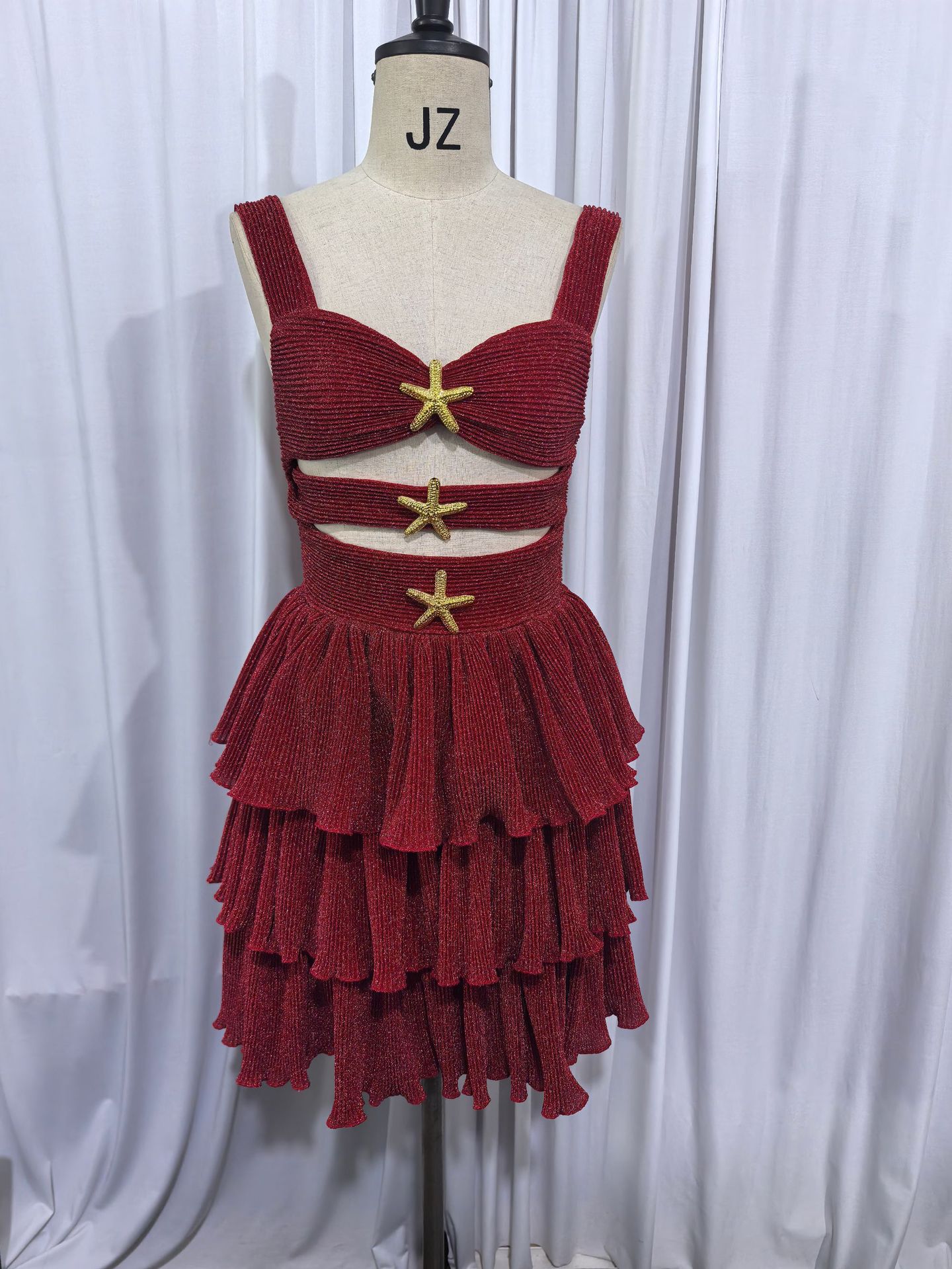 Little Mermaid Glitter Fabric Metal Starfish Hollow Layered Stretch One-piece Swimsuit-consonak