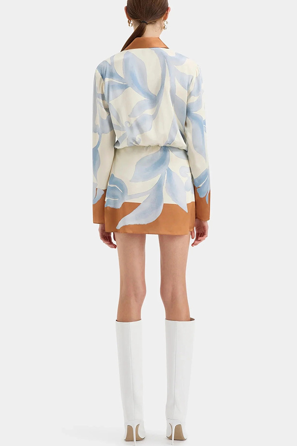 Lake Days Satin Colorblock Unique Print Tie-up Shirt Mini Dress-consonak