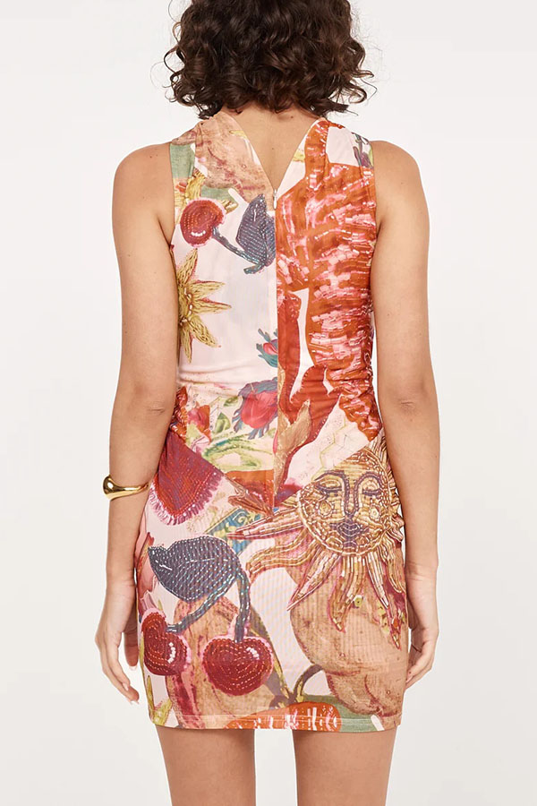 Geneva Mesh Rosette Hardware Cutout Ruched Stretch Mini Dress-consonak