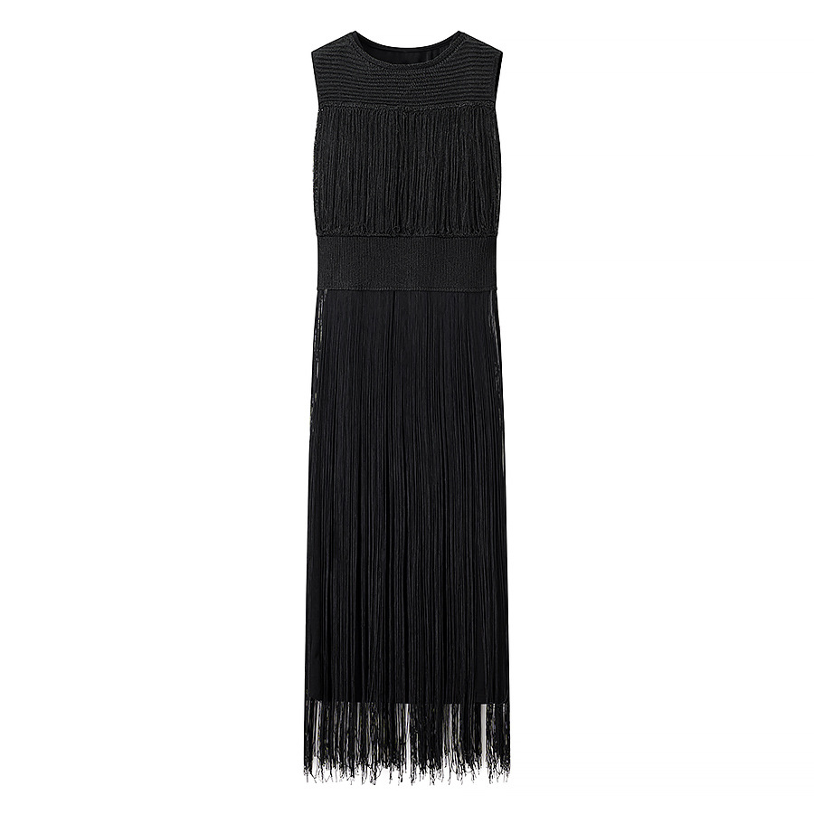 Elegant Textured Knit Tassel Sleeveless Top and Elastic Waistband Maxi Skirt Set-Consonak