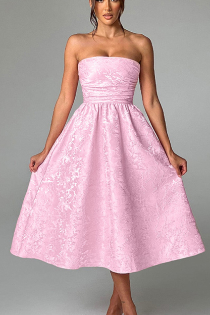 Jacquard Fabric Strapless Open Back Elegant Slim Midi Dress-consonak
