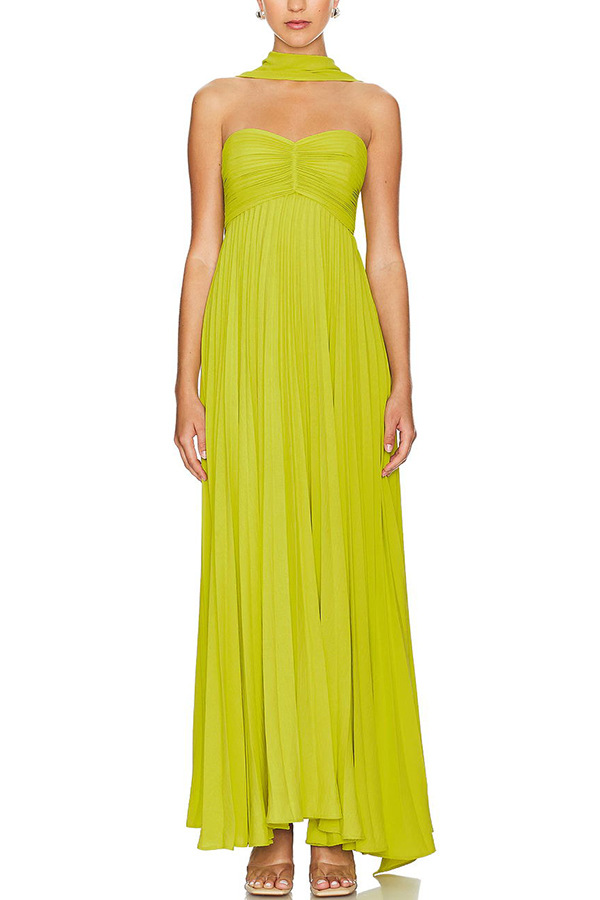 Exquisite Princess Pleated Off Shoulder with Scarf Party Maxi Dress | Consonak
