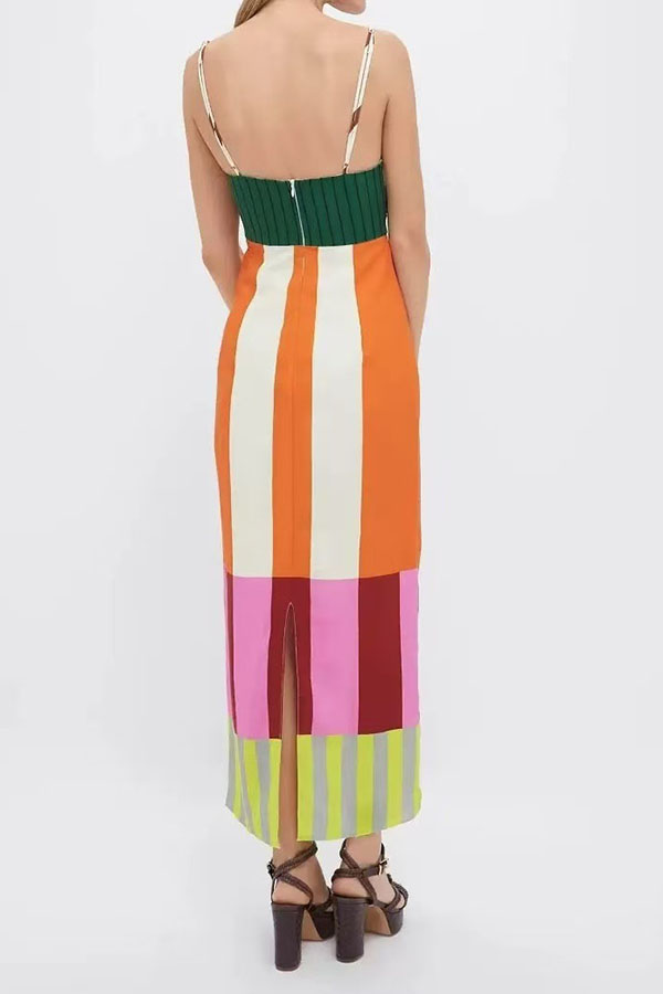 Beach Moment Linen Blend Unique Color Block Slip Maxi Dress-consonak