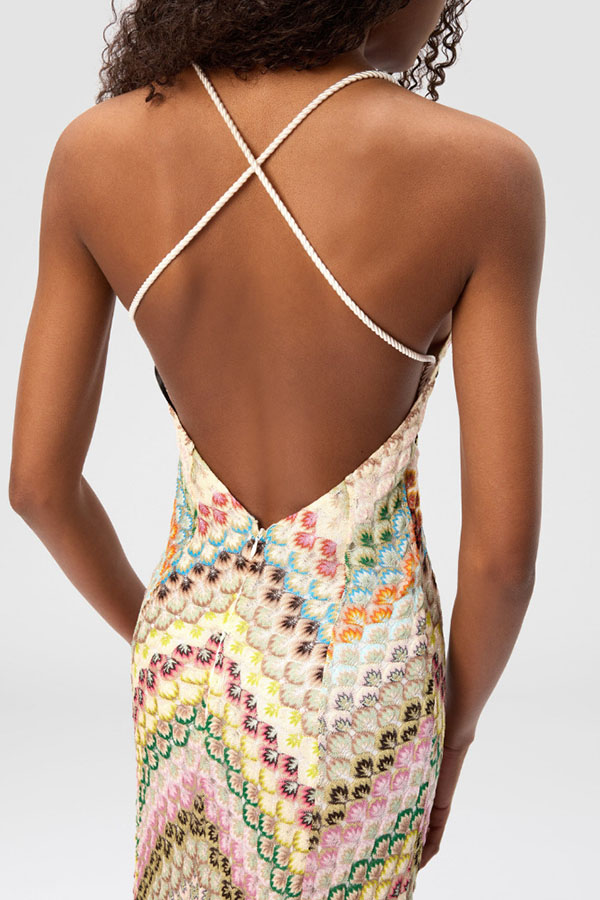 Missoni Summer Knit Colorful Herringbone Print Open Beck Maxi Dress | Consonak