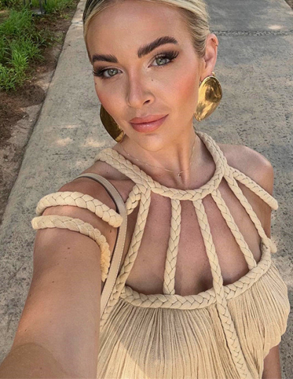 Low key luxury modern and exquisite linen blend pleated woven cover long skirt-consonak