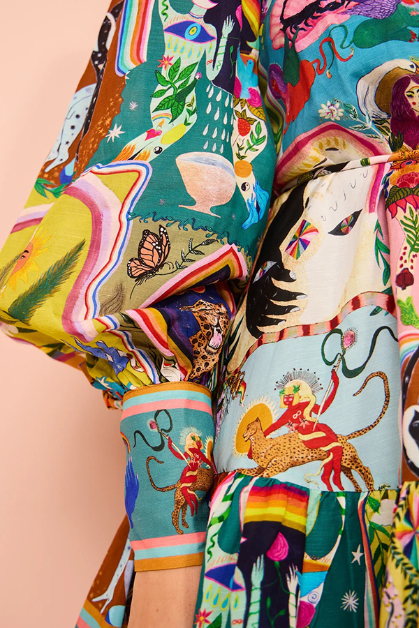 Touch of Luxury Unique Print Balloon Sleeve Button Shirt Mini Dress-consonak