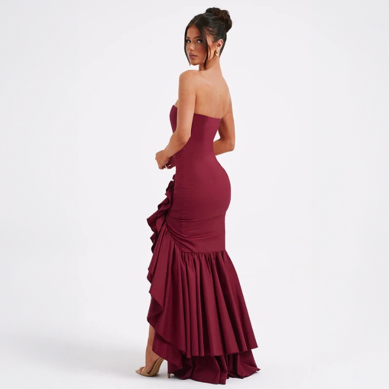 Ladies' sexy off shoulder, sexy off shoulder strapless, hip hugging, irregular wave fashion party dress-Consonak