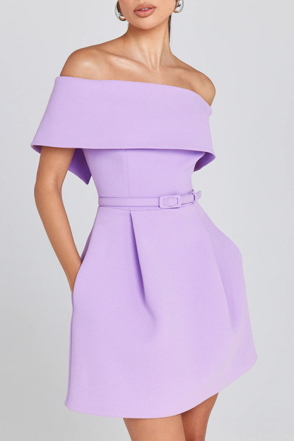 Elegant Evening Lapel Bandeau Removable Belt Pocketed Mini Dress-consonak