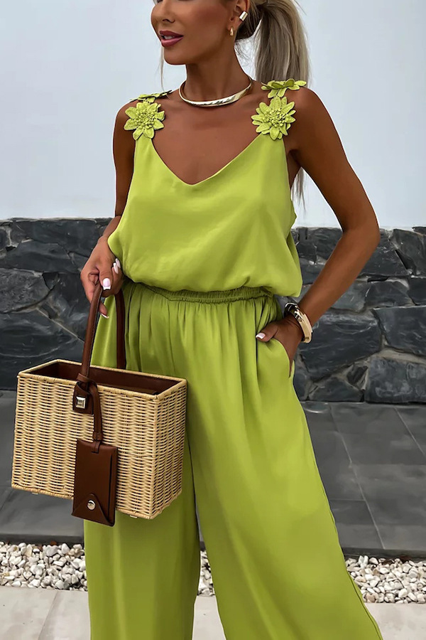 Conson women's off shoulder sleeveless jumpsuit casual solid color jumpsuit street wear long jumpsuit with pockets-consonak