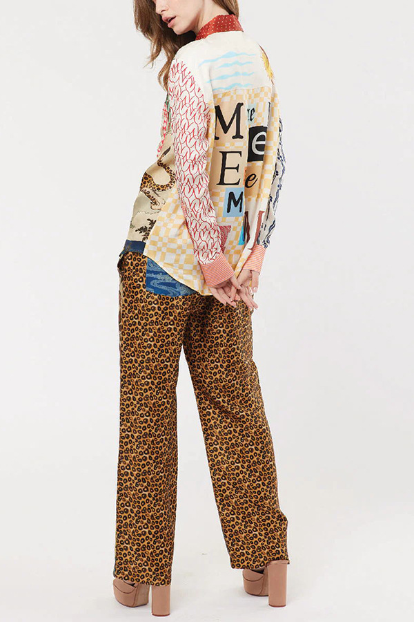 Tropical Jungle Tiger Unique Print Long Sleeve Loose Shirt and Elastic Waist Pants Set-consonak