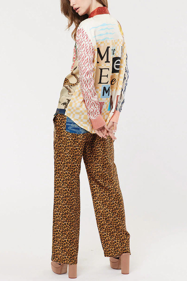 Tropical Jungle Tiger Unique Print Long Sleeve Loose Shirt and Elastic Waist Pants Set-consonak