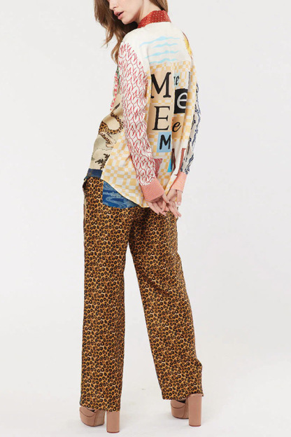 Tropical Jungle Tiger Unique Print Long Sleeve Loose Shirt and Elastic Waist Pants Set-consonak