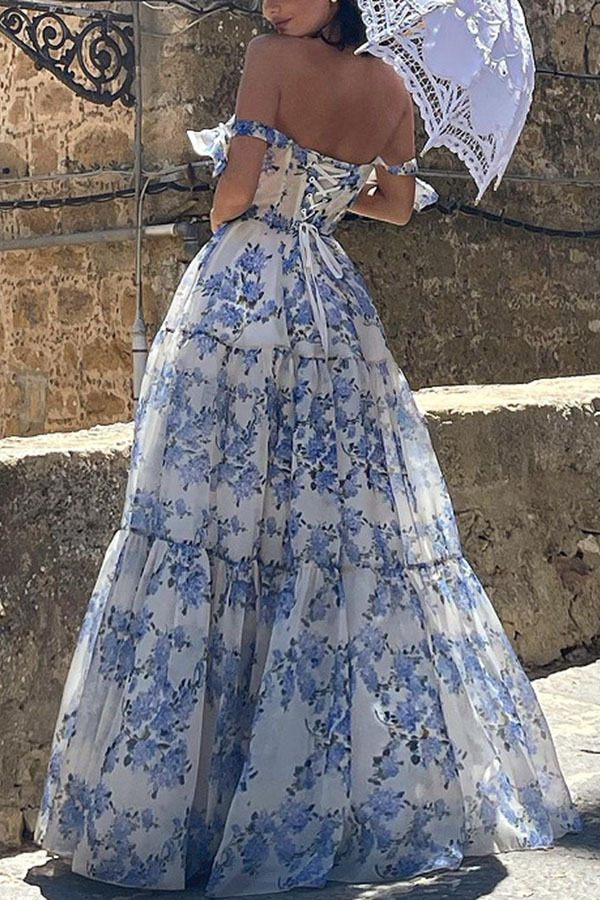 Fairytale Itself Organza Floral Print Tie Strap Maxi Dress-consonak