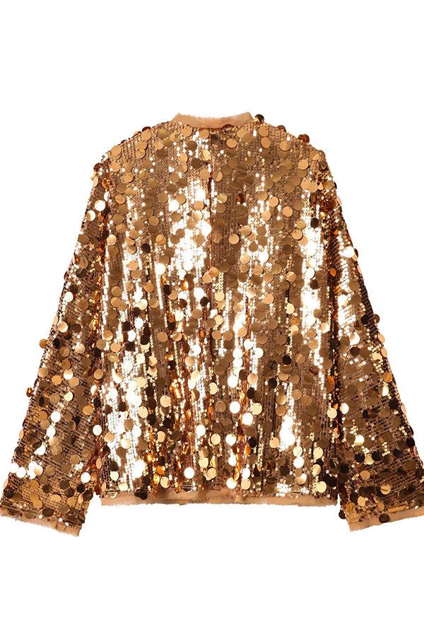 Fashion Sequined Long-sleeved V-neck Loose Lace-up Cardigan-consonak