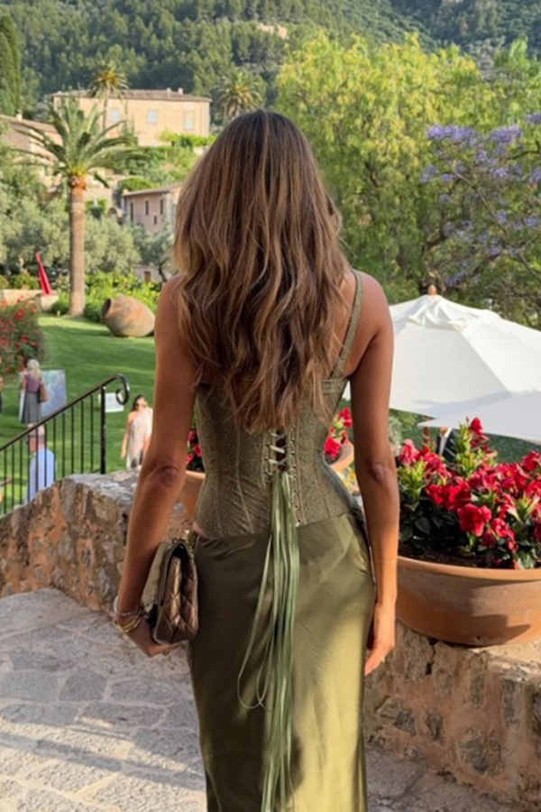 In A Fairytale Lace Satin Mid Rise Drape Maxi Skirt-consonak