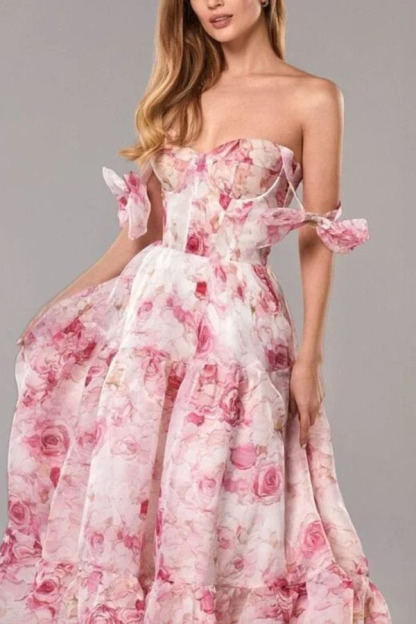 Fairytale Itself Organza Floral Print Tie Strap Maxi Dress-consonak