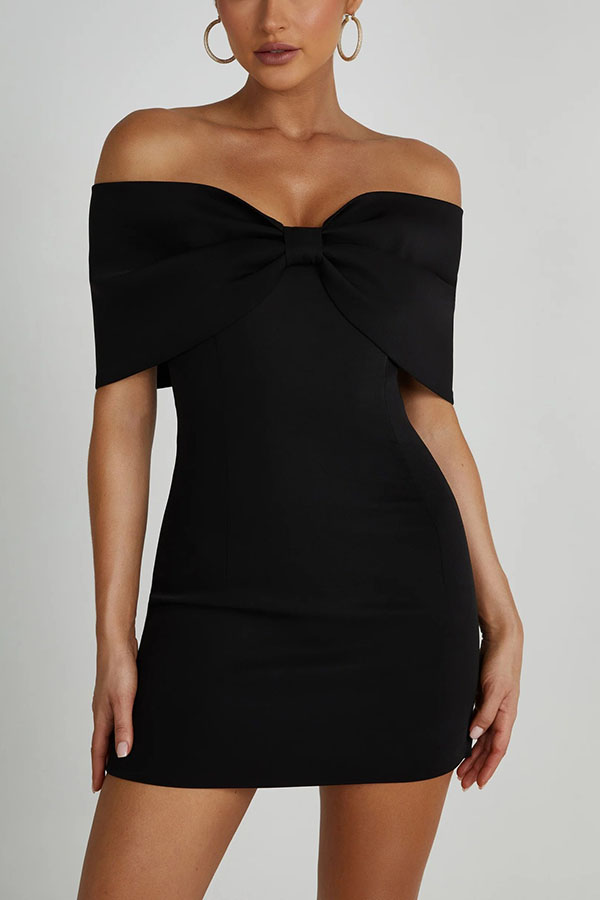 Love is a gift Off Shoulder Bow Mini Dress-consonak