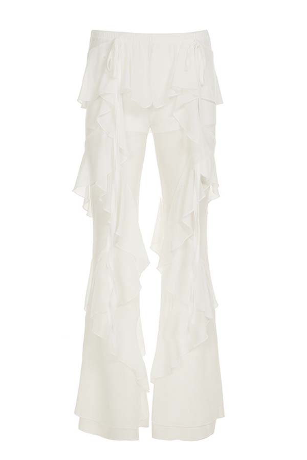 Fashionable Ruffled Elastic Waist Holiday Style Flared Pants