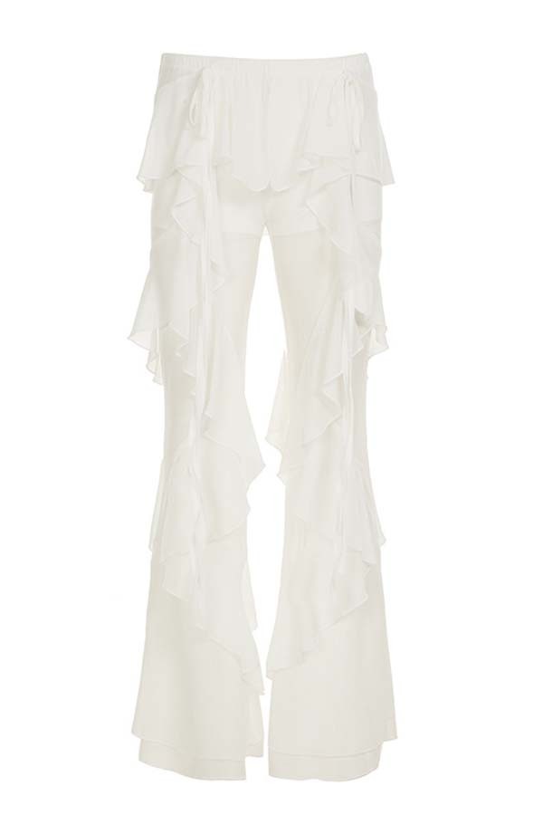 Fashionable Ruffled Elastic Waist Holiday Style Flared Pants