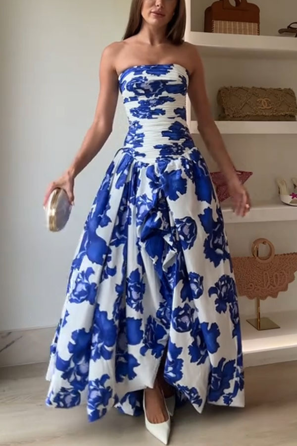 Perfect Moment Floral Off Shoulder Ruched Bodice Drape Bubble Hem Maxi Dress | Consonak