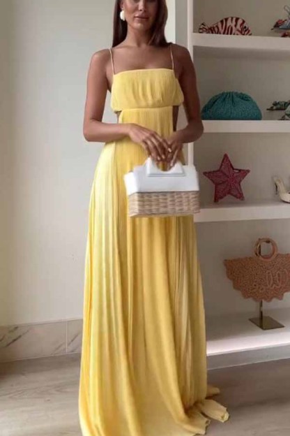 Butter Moment Pleated Cutout Waist A-line Slip Maxi Dress-consonak