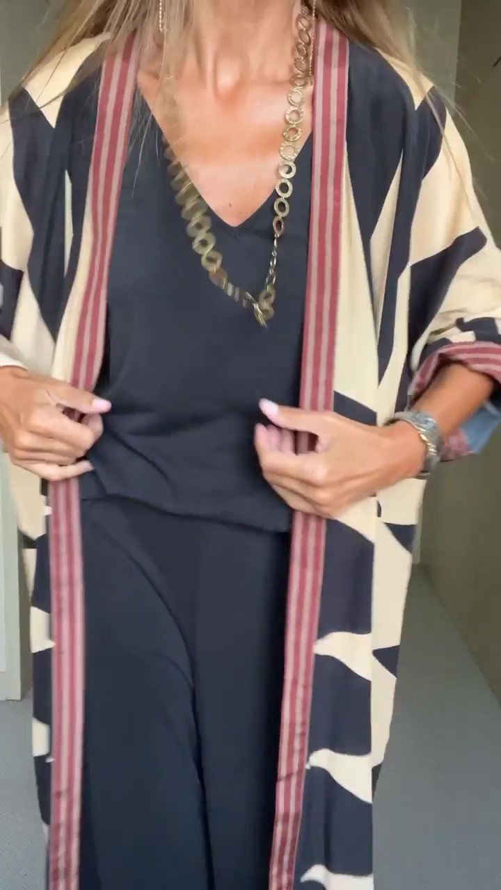 Vintage Pattern Open Front Loose Duster Kimono Cover Up-consonak