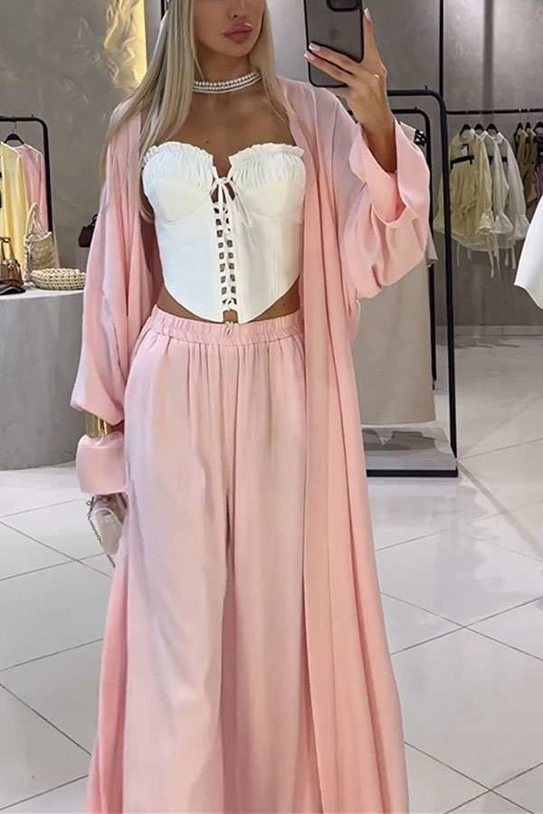 Beach Cottage Open Front Long Pleated Lantern Sleeve Long Cover-up Jacket-consonak